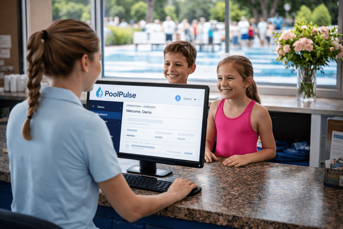Swim club front desk check-in screen with member records
