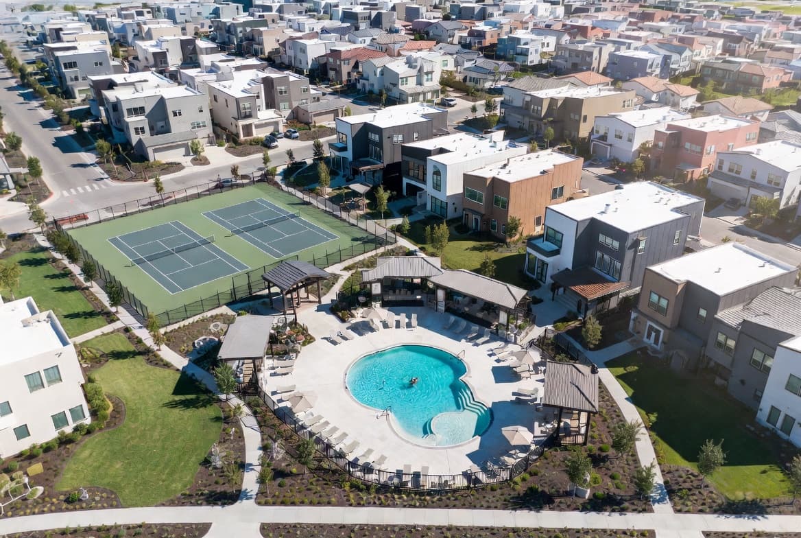 Aerial view of HOA community amenities for management companies