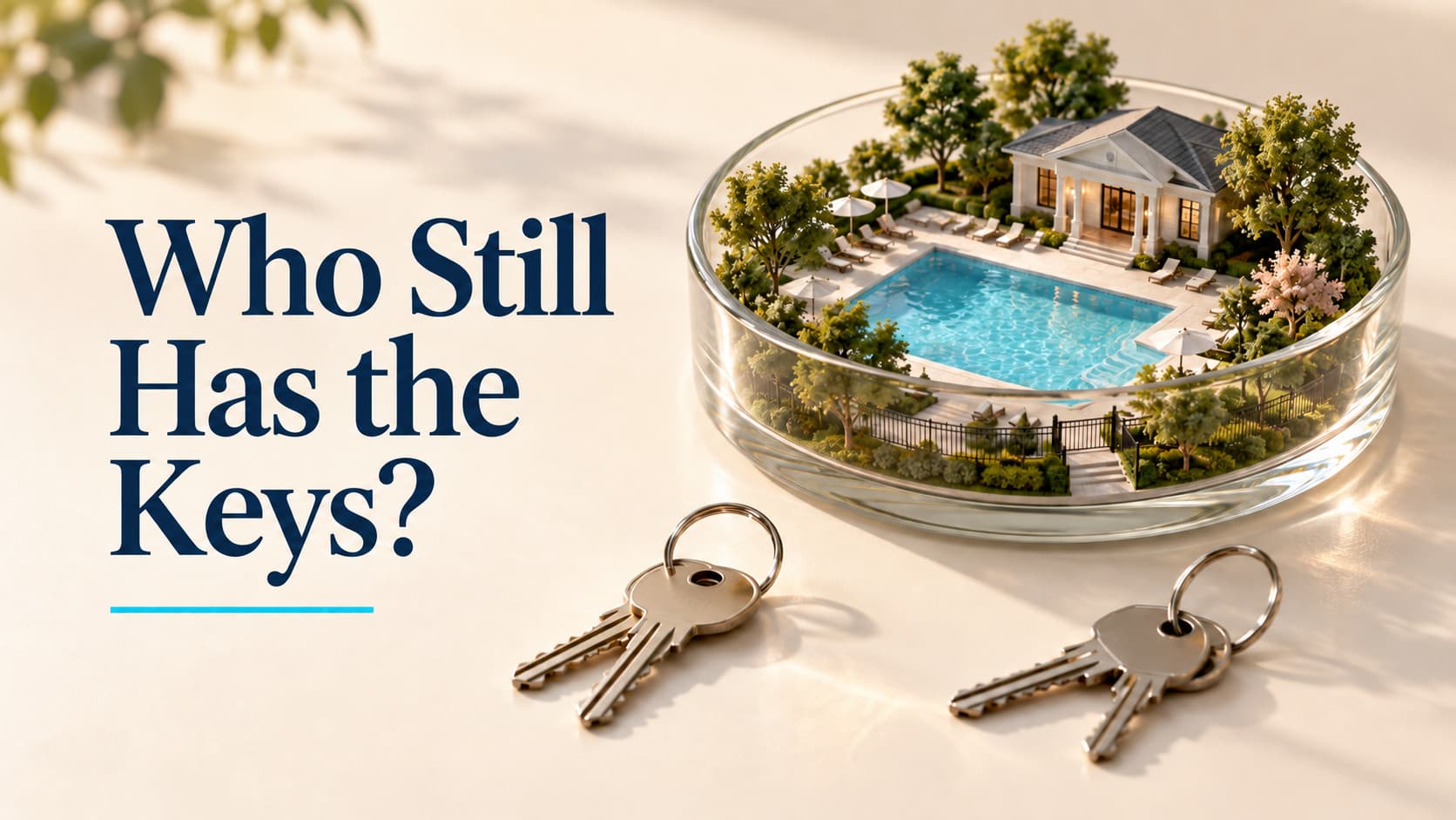 Two keyrings beside a miniature swim club, with the headline Who Still Has the Keys?