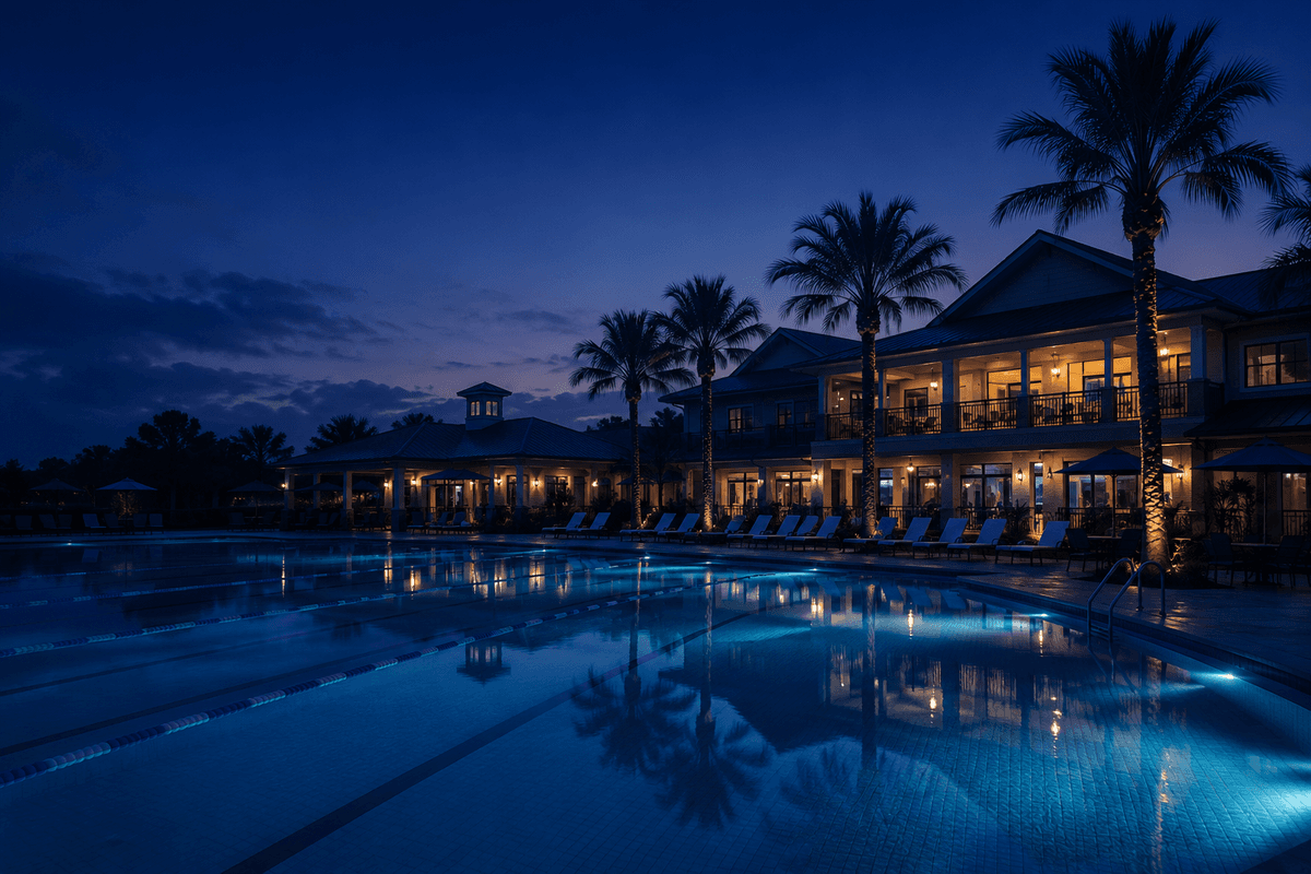 Club pool and clubhouse representing sports club reporting visibility